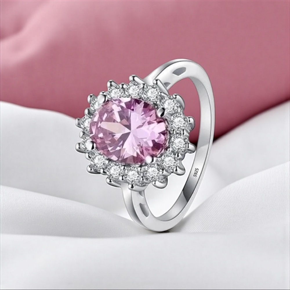 Elegant 925 Sterling Silver and Pink Gemstone Ring - NWOT